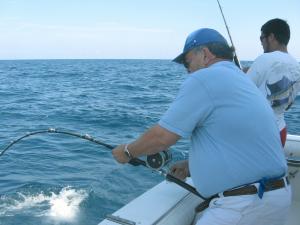 Click to enlarge image WENDELL PULLING IN THE BIG AMBERJACK - Wendell - 