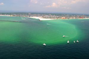 Click to enlarge image  - Destin Pass and the Harbor from above - June 1, 2010