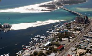 Click to enlarge image  - Destin Pass and the Harbor from above - June 1, 2010