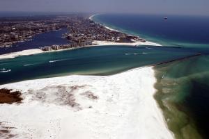 Click to enlarge image  - Destin Pass and the Harbor from above - June 1, 2010