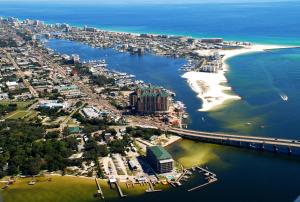 Click to enlarge image  - Destin Pass and the Harbor from above - June 1, 2010